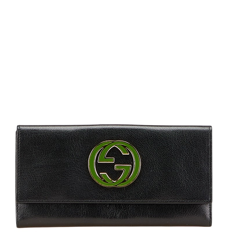 グッチ インターロッキングG 長財布 131864 ブラック グリーン レザー レディース GUCCI 【中古】