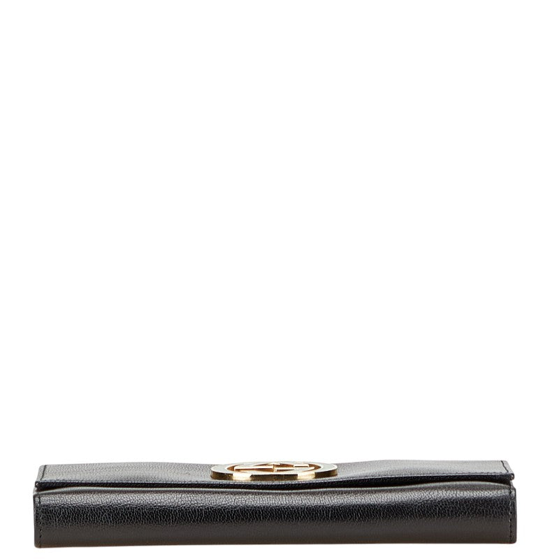 グッチ インターロッキングG 長財布 131864 ブラック グリーン レザー レディース GUCCI 【中古】