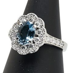 Pt900 プラチナ アクアマリン0.95ct ダイヤ0.75ct リング 指輪 レディース 13号 【中古】