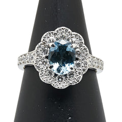 Pt900 プラチナ アクアマリン0.95ct ダイヤ0.75ct リング 指輪 レディース 13号 【中古】