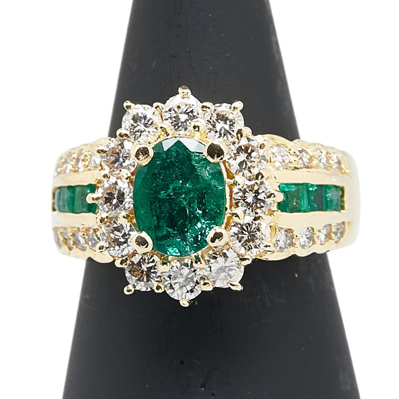 K18YG イエローゴールド エメラルド1.10ct ダイヤ1.21ct リング 指輪 レディース 11.5号 【中古】