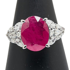 レッド K18WG ホワイトゴールド ルビー3.428ct ダイヤ0.70ct リング 指輪 レディース 13号 【中古】