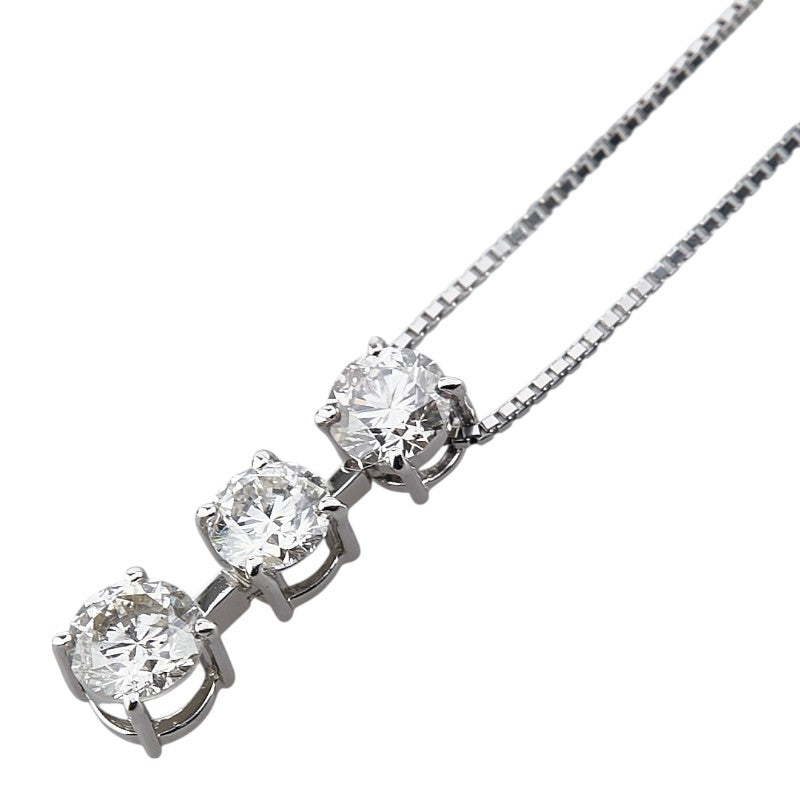 Pt900 プラチナ Pt850 プラチナ ダイヤ1.50ct プチ 3連 ペンダントネックレス レディース 【中古】
