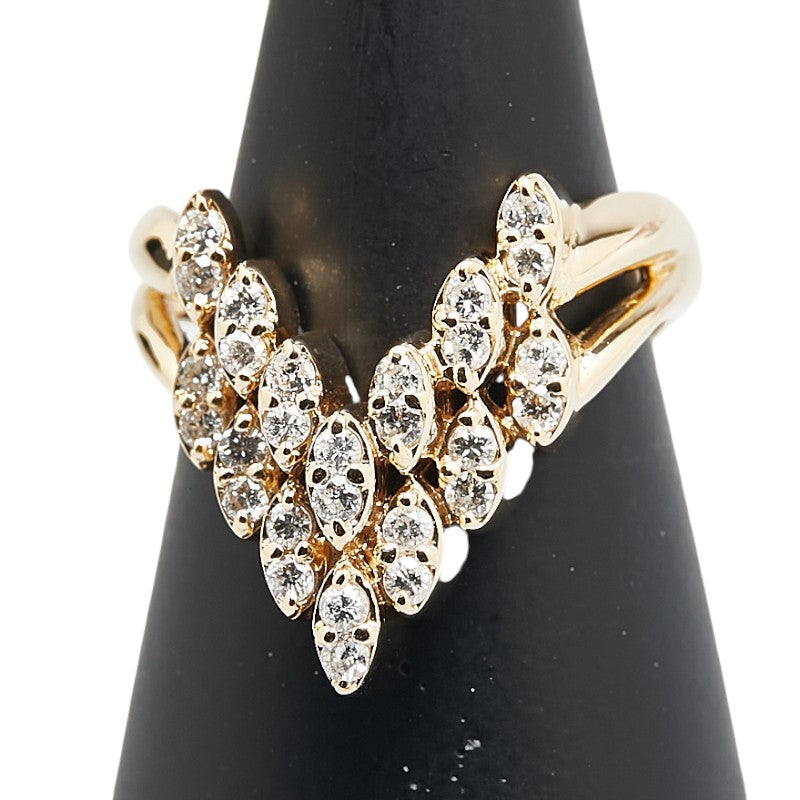 K18YG イエローゴールド ダイヤ0.50ct V字 リング 指輪 レディース 12.5号 【中古】