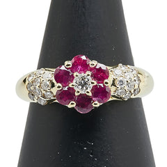 K18YG イエローゴールド ルビー0.70ct ダイヤ0.40ct フラワー モチーフ リング 指輪 レディース 13.5号 【中古】