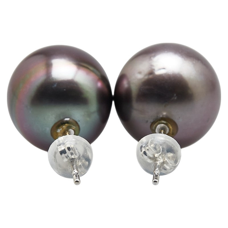 K18WG ホワイトゴールド 黒蝶真珠11.8～12mm スタッドピアス レディース 【中古】