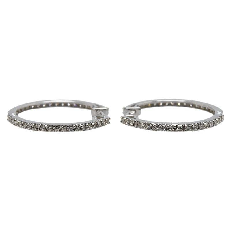 K18WG ホワイトゴールド ダイヤ1.00ct フープピアス レディース 【中古】