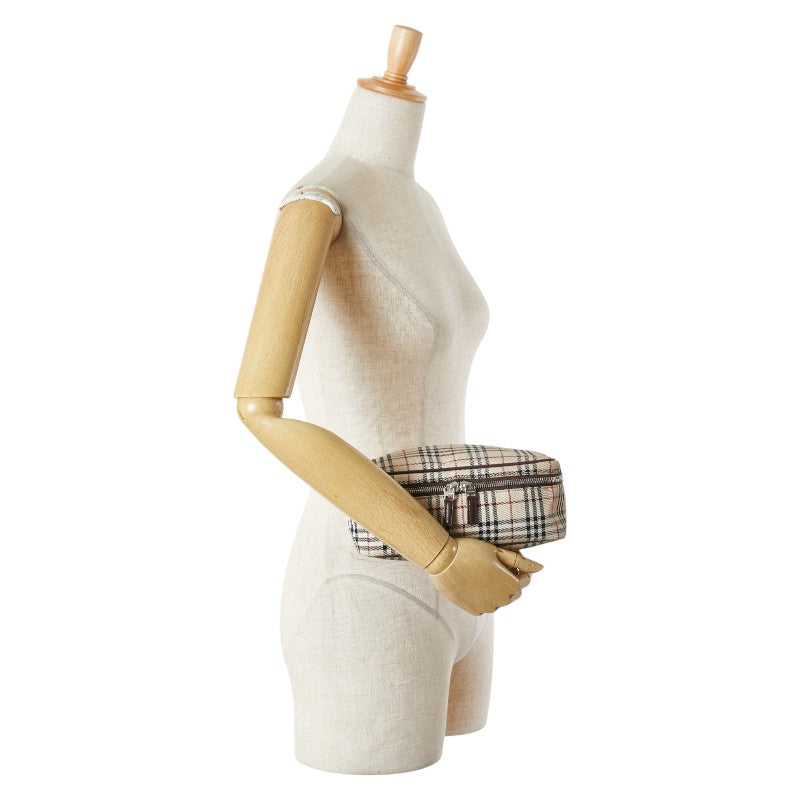 バーバリー ノバチェック ハンドバッグ 化粧ポーチ ベージュ マルチカラー キャンバス レザー レディース BURBERRY 【中古】