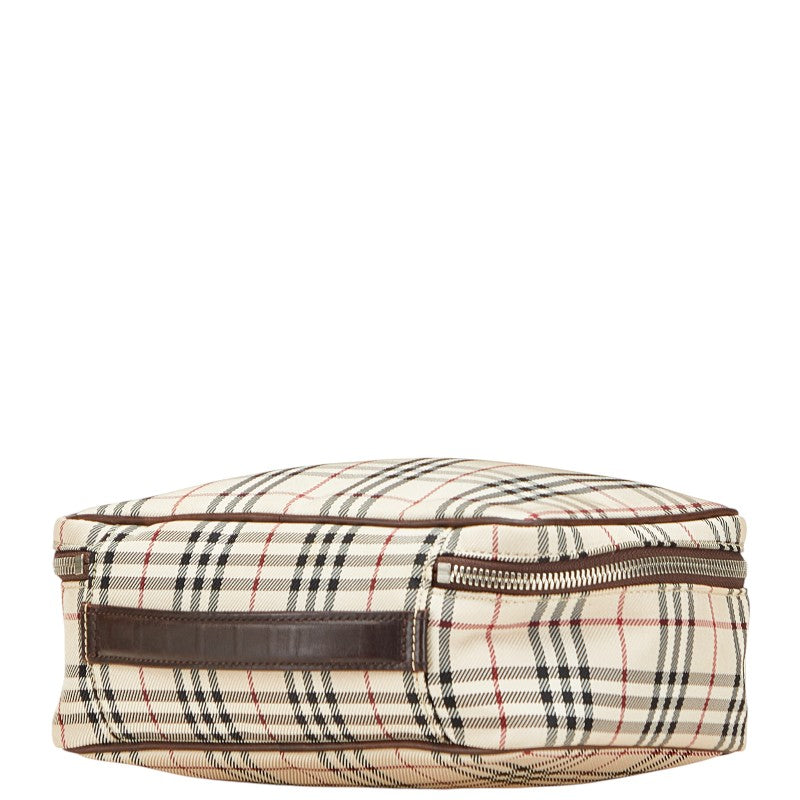 バーバリー ノバチェック ハンドバッグ 化粧ポーチ ベージュ マルチカラー キャンバス レザー レディース BURBERRY 【中古】