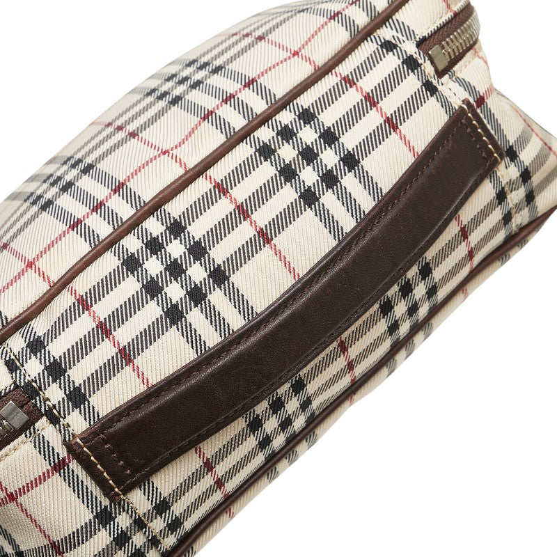 バーバリー ノバチェック ハンドバッグ 化粧ポーチ ベージュ マルチカラー キャンバス レザー レディース BURBERRY 【中古】