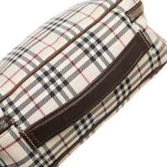 バーバリー ノバチェック ハンドバッグ 化粧ポーチ ベージュ マルチカラー キャンバス レザー レディース BURBERRY 【中古】