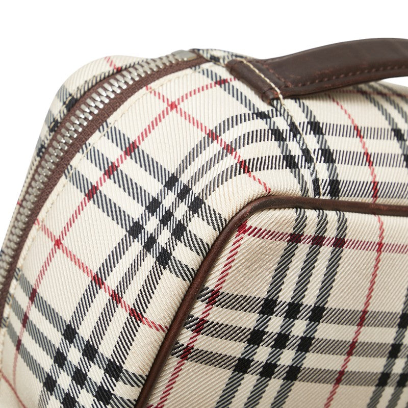 バーバリー ノバチェック ハンドバッグ 化粧ポーチ ベージュ マルチカラー キャンバス レザー レディース BURBERRY 【中古】