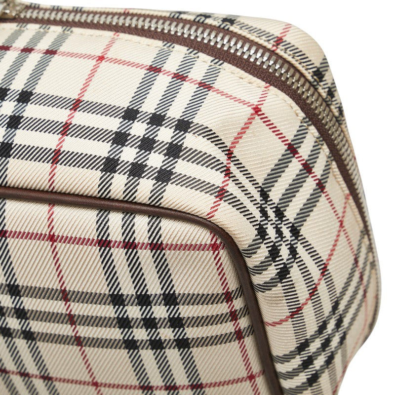 バーバリー ノバチェック ハンドバッグ 化粧ポーチ ベージュ マルチカラー キャンバス レザー レディース BURBERRY 【中古】