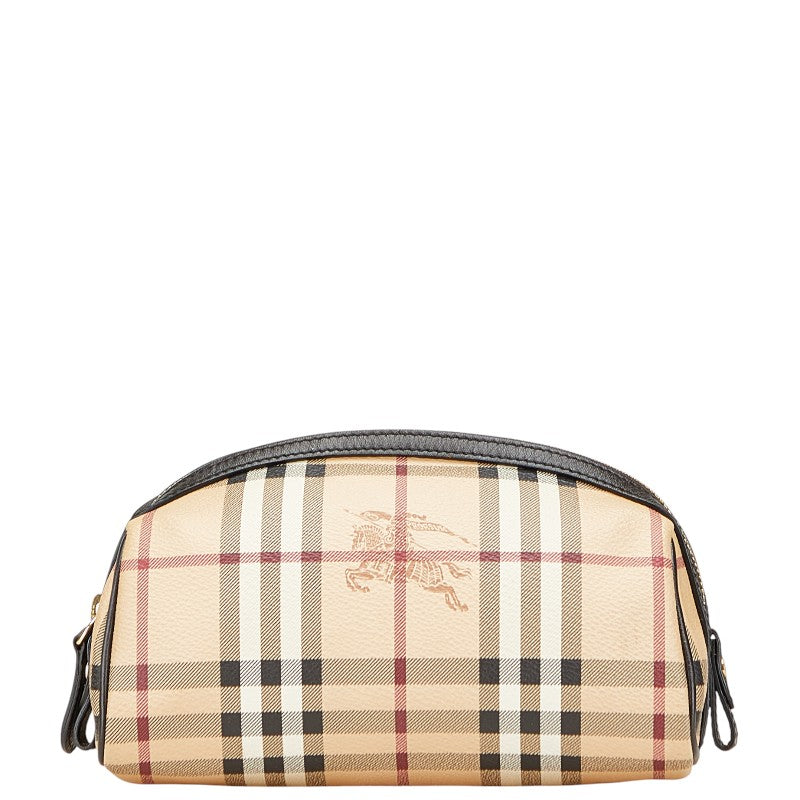 バーバリー ノバチェック シャドーホース ポーチ ベージュ ブラック PVC レザー レディース BURBERRY 【中古】