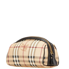 バーバリー ノバチェック シャドーホース ポーチ ベージュ ブラック PVC レザー レディース BURBERRY 【中古】