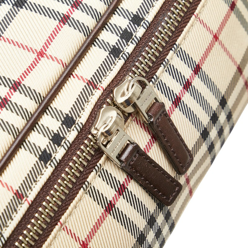 バーバリー ノバチェック ハンドバッグ 化粧ポーチ ベージュ マルチカラー キャンバス レザー レディース BURBERRY 【中古】