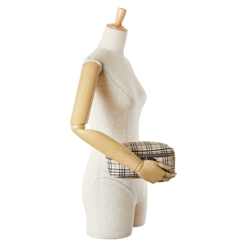 バーバリー ノバチェック ハンドバッグ 化粧ポーチ ベージュ マルチカラー キャンバス レザー レディース BURBERRY 【中古】
