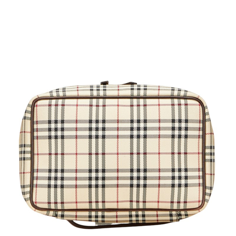 バーバリー ノバチェック ハンドバッグ 化粧ポーチ ベージュ マルチカラー キャンバス レザー レディース BURBERRY 【中古】