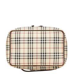 バーバリー ノバチェック ハンドバッグ 化粧ポーチ ベージュ マルチカラー キャンバス レザー レディース BURBERRY 【中古】