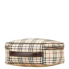 バーバリー ノバチェック ハンドバッグ 化粧ポーチ ベージュ マルチカラー キャンバス レザー レディース BURBERRY 【中古】