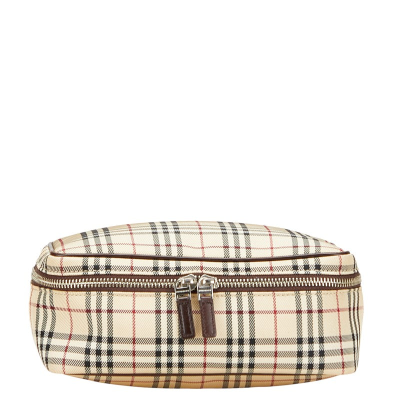 バーバリー ノバチェック ハンドバッグ 化粧ポーチ ベージュ マルチカラー キャンバス レザー レディース BURBERRY 【中古】
