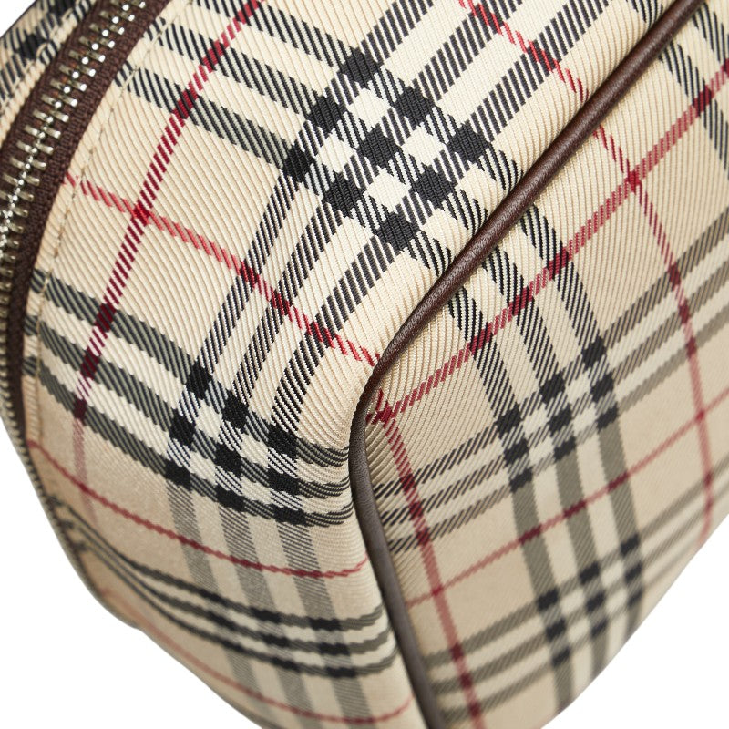 バーバリー ノバチェック ハンドバッグ 化粧ポーチ ベージュ マルチカラー キャンバス レザー レディース BURBERRY 【中古】