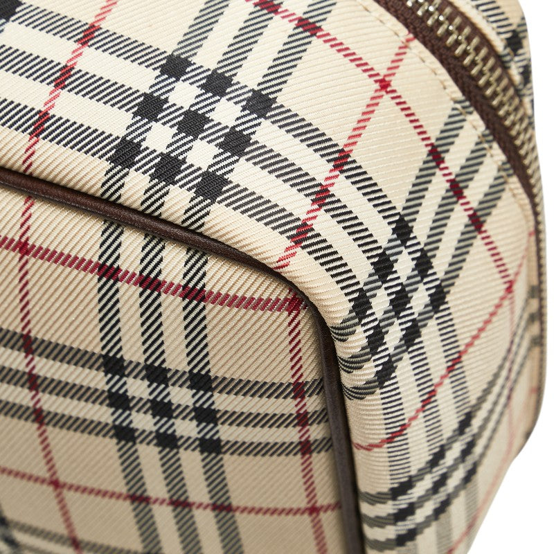 バーバリー ノバチェック ハンドバッグ 化粧ポーチ ベージュ マルチカラー キャンバス レザー レディース BURBERRY 【中古】
