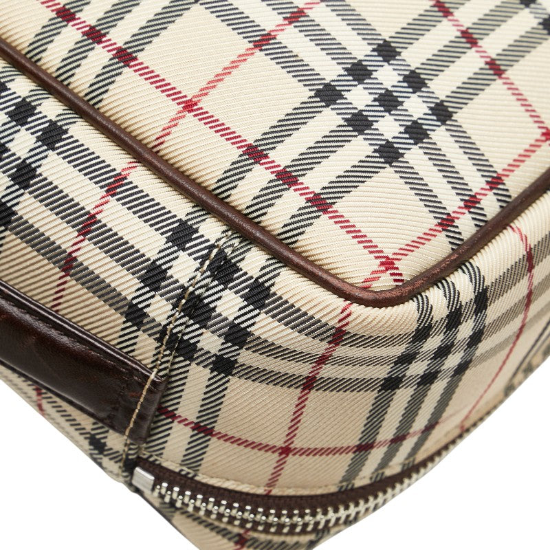 バーバリー ノバチェック ハンドバッグ 化粧ポーチ ベージュ マルチカラー キャンバス レザー レディース BURBERRY 【中古】
