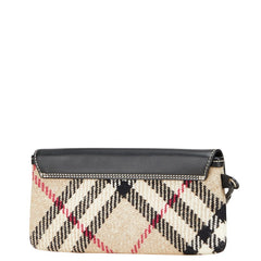 バーバリー ノバチェック ポーチ ベージュ ブラック ウール レザー レディース BURBERRY 【中古】