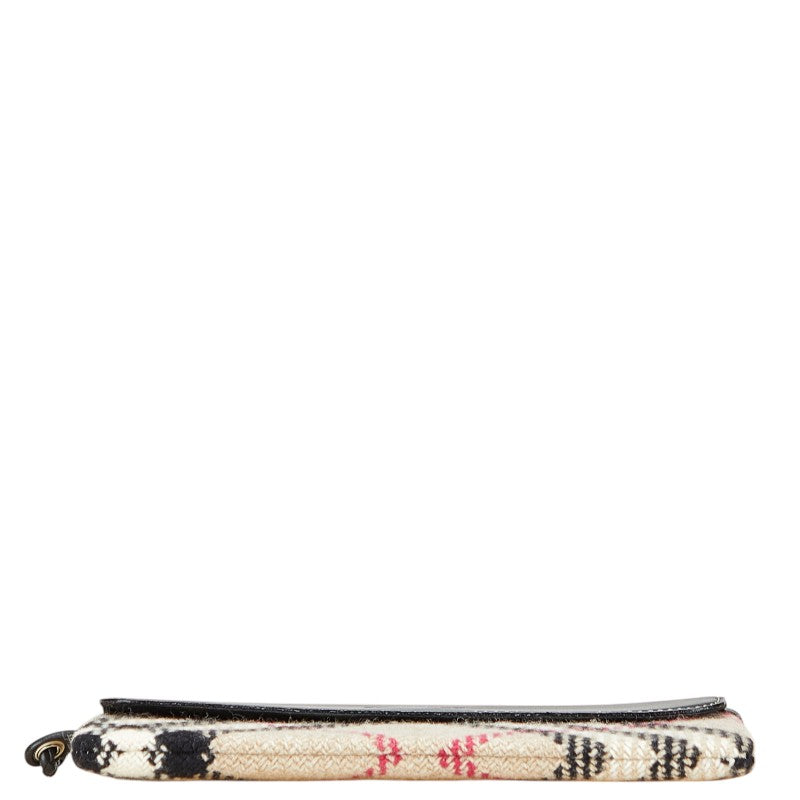 バーバリー ノバチェック ポーチ ベージュ ブラック ウール レザー レディース BURBERRY 【中古】