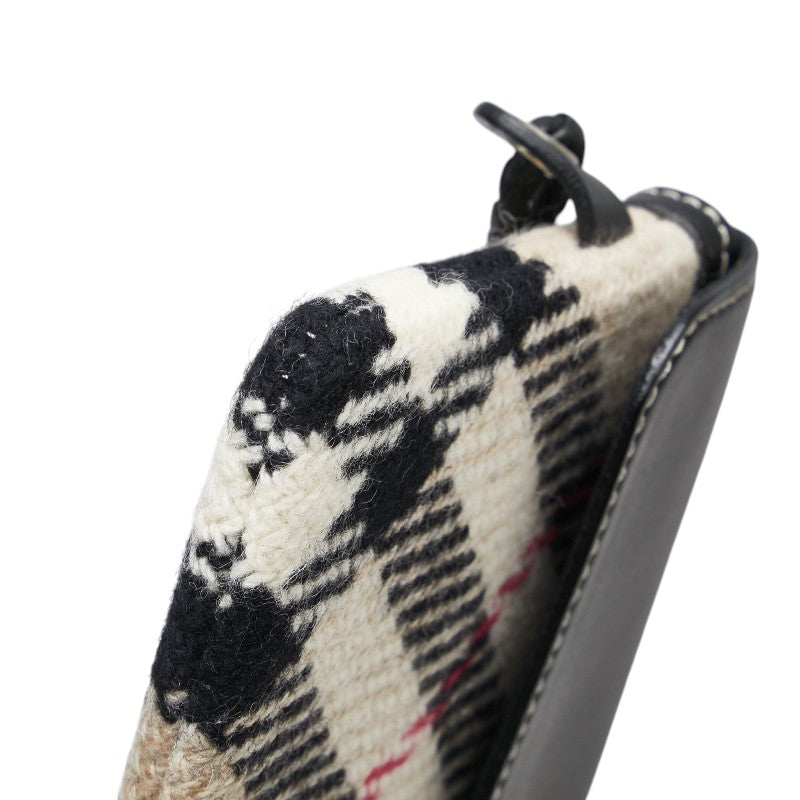 バーバリー ノバチェック ポーチ ベージュ ブラック ウール レザー レディース BURBERRY 【中古】