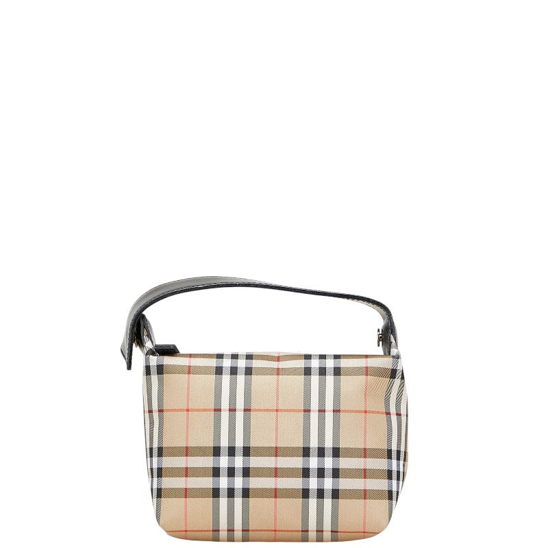 バーバリー ノバチェック ポーチ ベージュ ブラック キャンバス レザー レディース BURBERRY 【中古】
