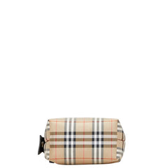 バーバリー ノバチェック ポーチ ベージュ ブラック キャンバス レザー レディース BURBERRY 【中古】