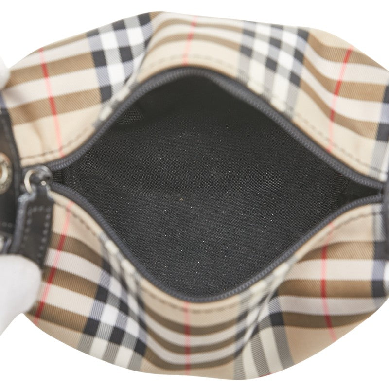 バーバリー ノバチェック ポーチ ベージュ ブラック キャンバス レザー レディース BURBERRY 【中古】
