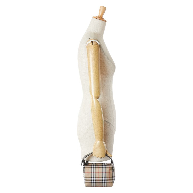 バーバリー ノバチェック ポーチ ベージュ ブラック キャンバス レザー レディース BURBERRY 【中古】
