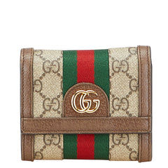 グッチ GGスプリーム オフィディア 三つ折り財布 523174 ベージュ ブラウン PVC レザー レディース GUCCI 【中古】