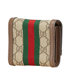 グッチ GGスプリーム オフィディア 三つ折り財布 523174 ベージュ ブラウン PVC レザー レディース GUCCI 【中古】