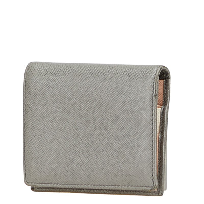 プラダ ロゴ 二つ折り財布 グレー レザー レディース PRADA 【中古】