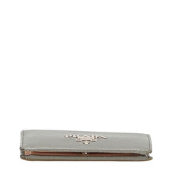 プラダ ロゴ 二つ折り財布 グレー レザー レディース PRADA 【中古】