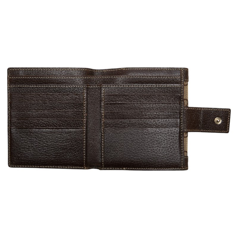 グッチ GGキャンバス 二つ折り財布 154117 ベージュ ブラウン キャンバス レザー レディース GUCCI 【中古】