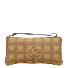 シャネル ニュートラベルライン ココマーク ポーチ カーキ ブラウン キャンバス レザー レディース CHANEL 【中古】