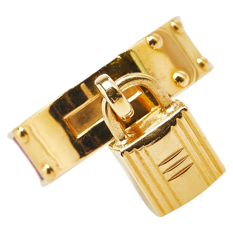 エルメス ケリー カデナ モチーフ スカーフリング ゴールド レッド メッキ リザード レディース HERMES 【中古】