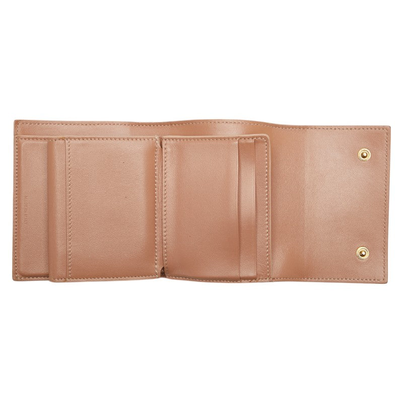 セリーヌ スモール トリフォールドウォレット 三つ折り財布 ベージュ レザー レディース CELINE 【中古】
