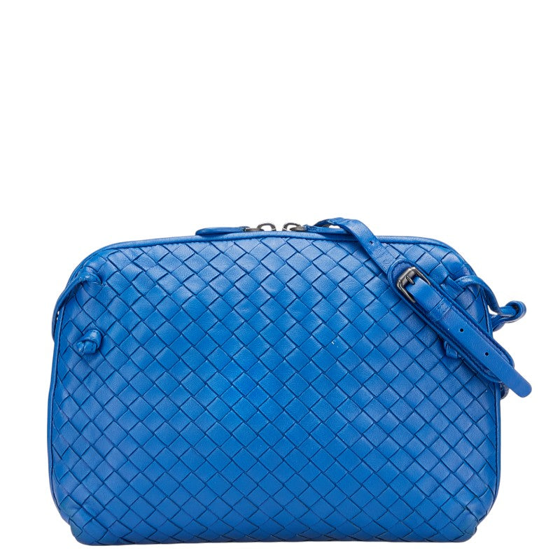 ボッテガヴェネタ イントレチャート 斜め掛け ショルダーバッグ ブルー レザー レディース BOTTEGAVENETA 【中古】