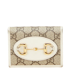 グッチ GGスプリーム ホースビット 二つ折り財布 621887 ベージュ ホワイト PVC レザー レディース GUCCI 【中古】