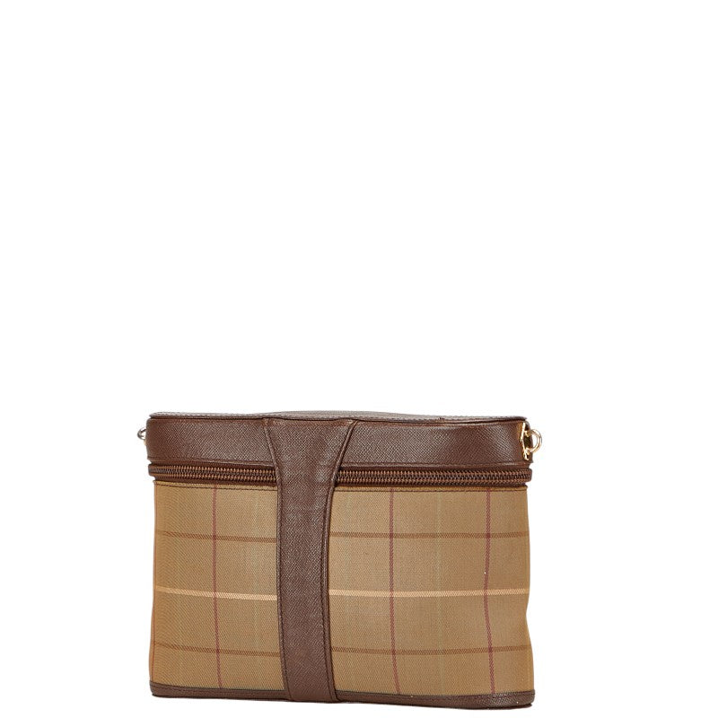 バーバリー チェック 斜め掛け ショルダーバッグ カーキ マルチカラー キャンバス レザー レディース BURBERRY 【中古】