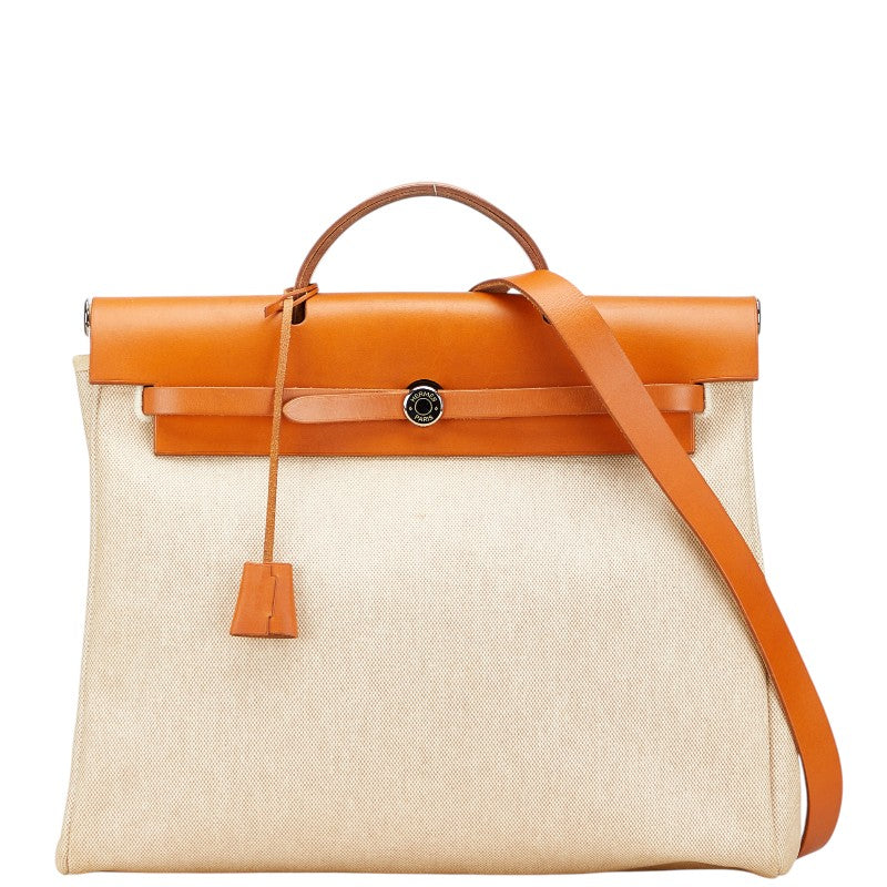 エルメス エールバッグMM トートバッグ ショルダーバッグ ベージュ ブラウン トワルアッシュ レザー レディース HERMES 【中古】