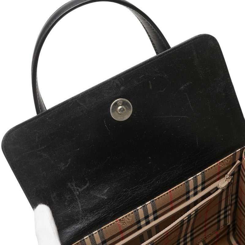 バーバリー ノバチェック シャドーホース スクエア ハンドバッグ ブラック レザー レディース BURBERRY 【中古】