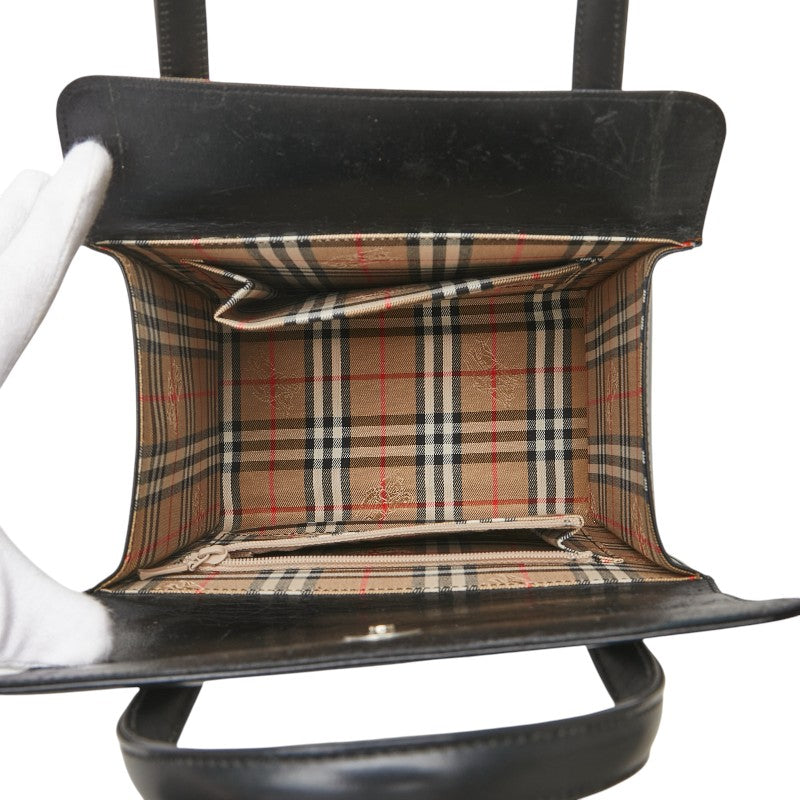 バーバリー ノバチェック シャドーホース スクエア ハンドバッグ ブラック レザー レディース BURBERRY 【中古】