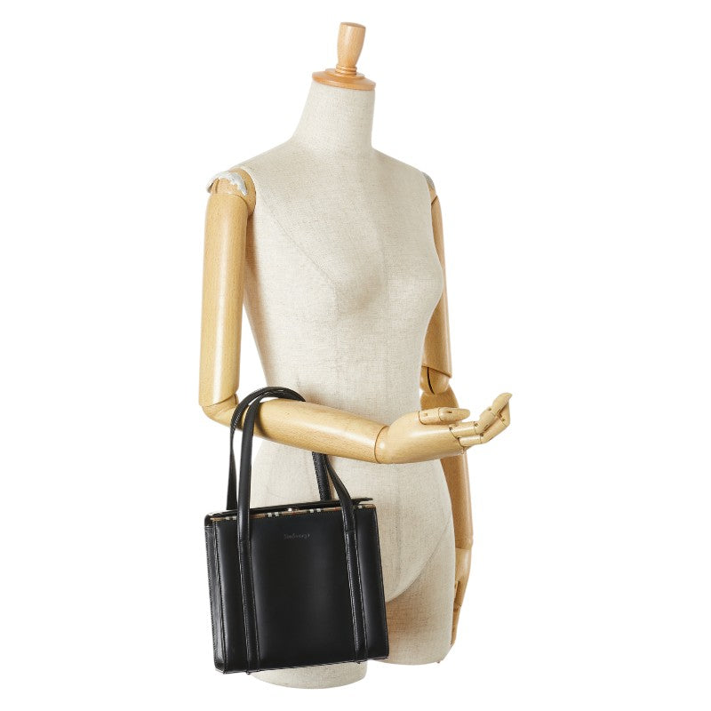 バーバリー ノバチェック シャドーホース スクエア ハンドバッグ ブラック レザー レディース BURBERRY 【中古】